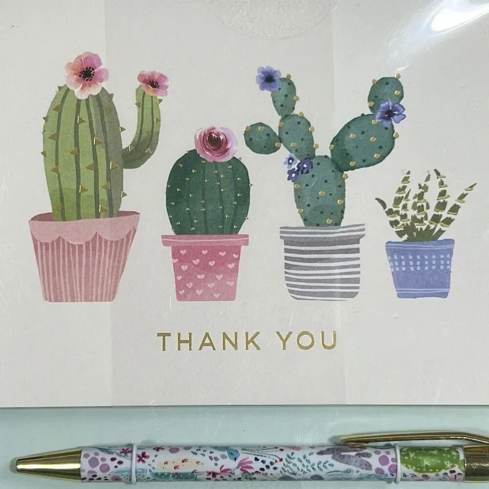 Clementine Cactus Thank You Cards and Pen Set of 16 Cards & Envelopes Succulents